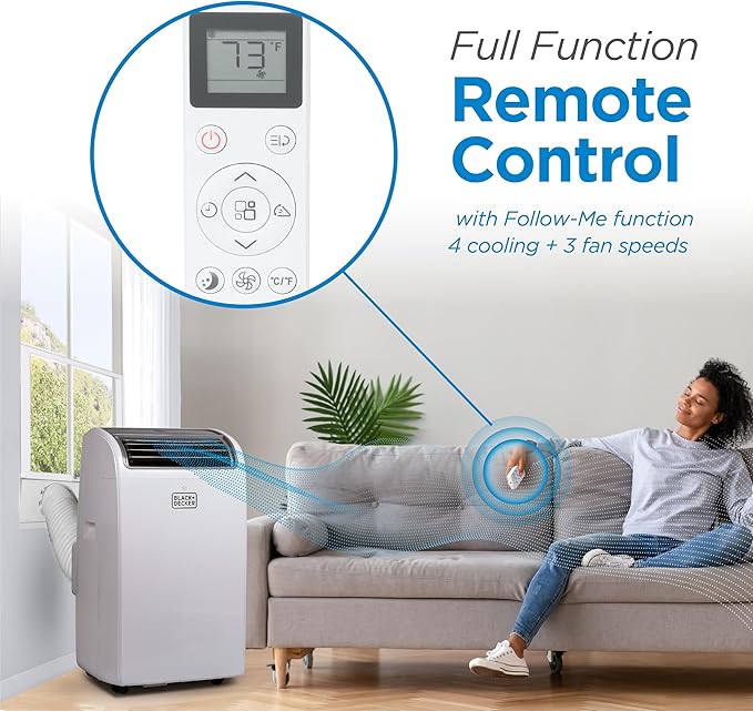 BLACK+DECKER Smart Portable Air Conditioner, 14,000 BTU for Rooms up to 700 Sq. Ft., Smart Portable AC with Follow Me Remote and Window Kit, BPACT14WT, White - Image 4