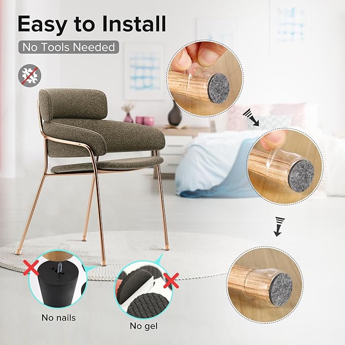 24PCS Upgraded Silicone Chair Leg Floor Protectors for Hardwood Floors, Furniture Sliders for Chair Legs, Felt Bottom Furniture Pads, Anti-Slip Round&Square Cap Covers to Scratch and Reduce Noise - Image 5