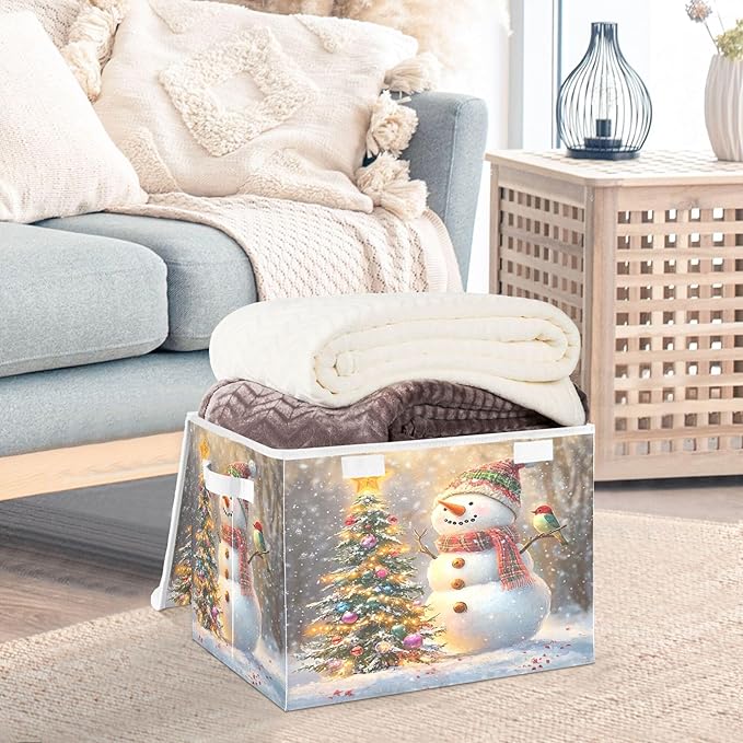 xigua Whimsical Snowman Storage Bins with Lids and Carrying Handle,Foldable Storage Boxes Organizer Containers Baskets Cube with Cover for Home Bedroom Closet Office Nursery - Image 5