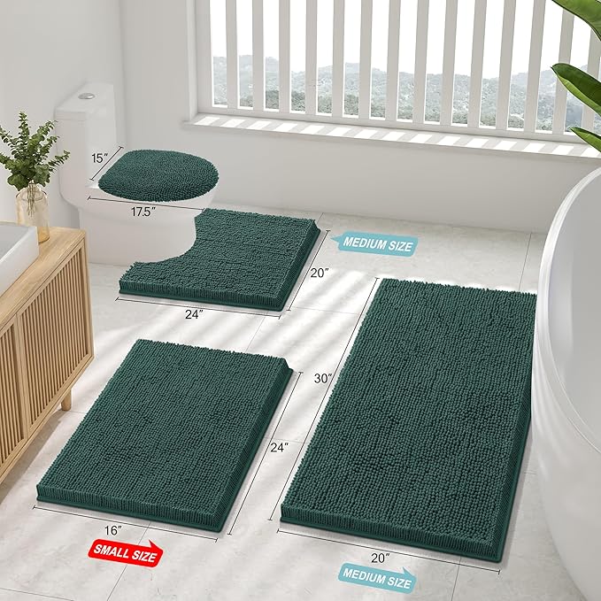 Smiry Luxury Chenille Bathroom Rugs 34x21, Extra Soft and Absorbent Shaggy Bath Mat, Machine Washable, Non-Slip Plush Carpet Runner for Tub, Shower, and Floor, Home Decor Accessories, Green - Image 2