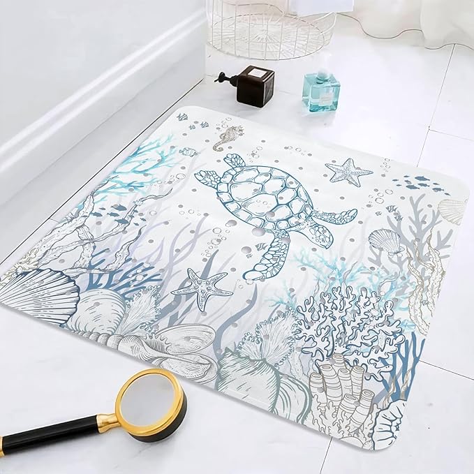 Sea Turtle Square Anti Slip Shower Mats for Inside Shower Accessories, Cute Bath Mats for Bathroom Non Slip Shower Floor Mat Decor Rubber Bathmat With Suction and Drain Holes Machine Washable, 21″X21″ - Image 8