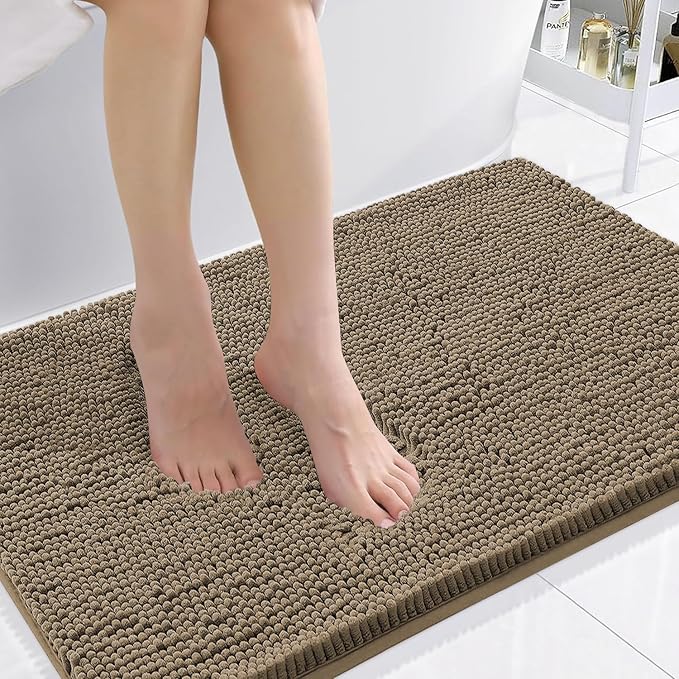 Smiry Luxury Chenille Bathroom Rugs 36x24, Extra Soft and Absorbent Shaggy Bath Mat, Machine Washable, Non-Slip Plush Carpet Runner for Tub, Shower, and Floor, Home Decor Accessories, Camel by Smiry