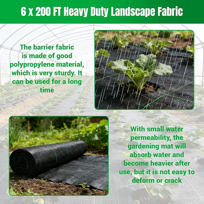 Weed Barrier Fabric Planting Cover - 6 x 200 FT Heavy Duty Landscape Fabric Ground Cover Block for Outdoor Planting - Image 7