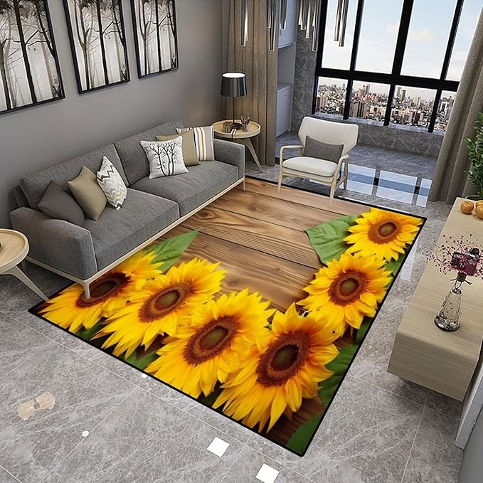 Sunflower Pattern Area Rug with Anti-Slip Backing - Stain Resistant, Washable Accent Rug for Living Room/Bedroom - Non-Shedding Floor Carpet, 18 x 30 Inch - Image 4