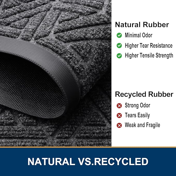 Smiry Front Door Mat Outside Entrance, Heavy Duty Sturdy Natural Rubber Doormat, Trap Dirt and Moisture, Easy Clean Low Profile Mats for Indoor Outdoor Entry, Grid Geometric (71x47, Grey) - Image 5