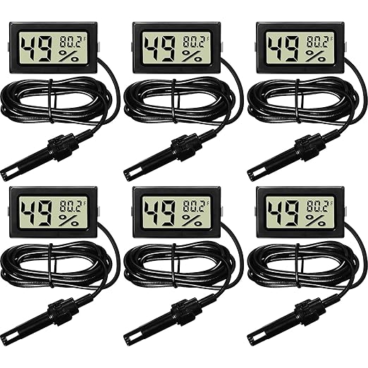 Weewooday Mini Digital Temperature Humidity Meters Gauge with Probe Gauge LCD Fahrenheit Display Thermometer Hygrometer for Incubator Reptile Plant Greenhouse Chicken Coop Garden(Black, 6 Pieces) by Weewooday