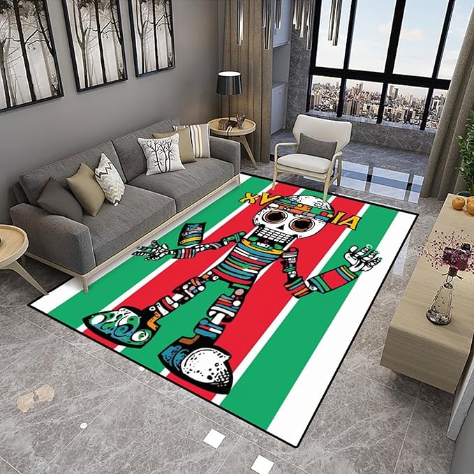 Wall-to-Wall Carpeting, Skull Robot Pattern Printing Non-Slip Area Rugs Fade Resistant, Flame Resistant, Quick Dry, Stain Resistant, Waterproof Floor Carpet for Living Room Bedroom, 78 x 96 Inch - Image 4