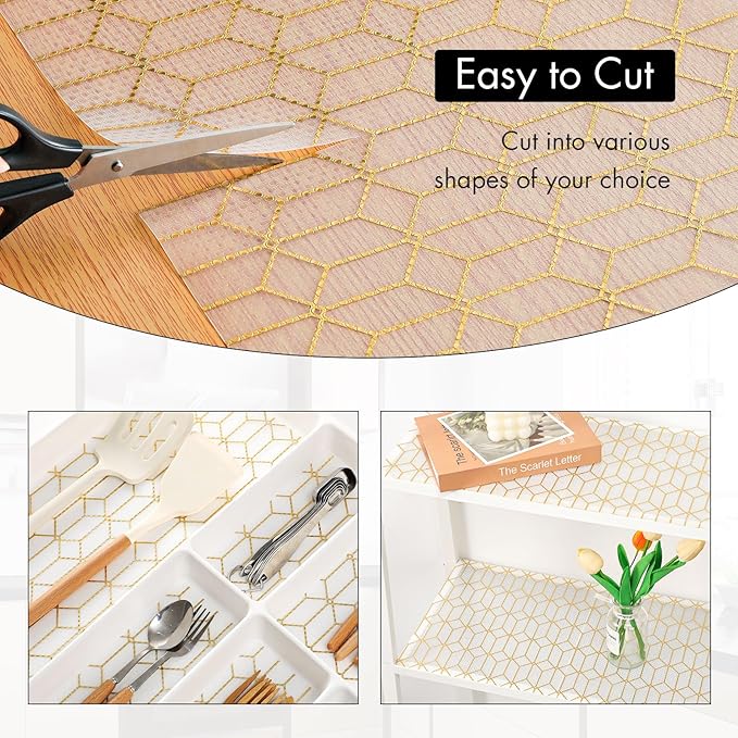 Cooyes Shelf Liner, Non Adhesive Drawer and Cabinet Liner, EVA Washable Oil-Proof Shelf Paper for Kitchen Cabinets, Refrigerator, Storage, Desks with Modern Pattern - Image 4