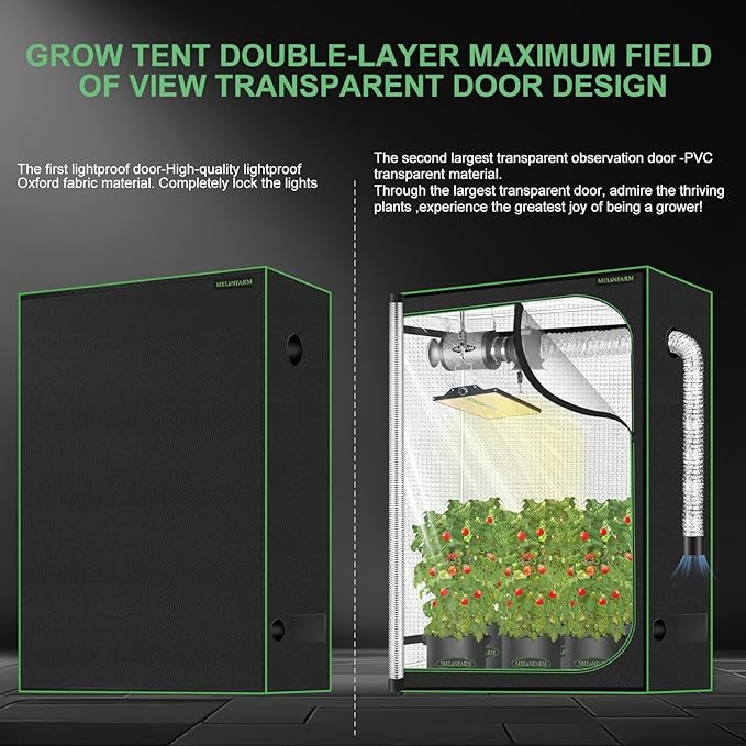 MELONFARM 4x2 Grow Tent, 48"x24"x60" Double Transparent Viewing Door Indoor Grow Tent, Growing Tent with High Reflective Mylar & Floor Tray, Plant Tent for Indoor Hydroponics Growing - Image 2