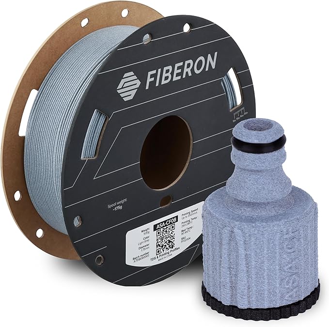 Polymaker Fiberon ASA-CF08 Light Grey Carbon Fiber 3D Printing Filament 1.75mm 0.5KG, UV & Weather Resistant, High Rigidity, Heat Resistant, Easy to Print, Functional Parts & Prototypes by Polymaker