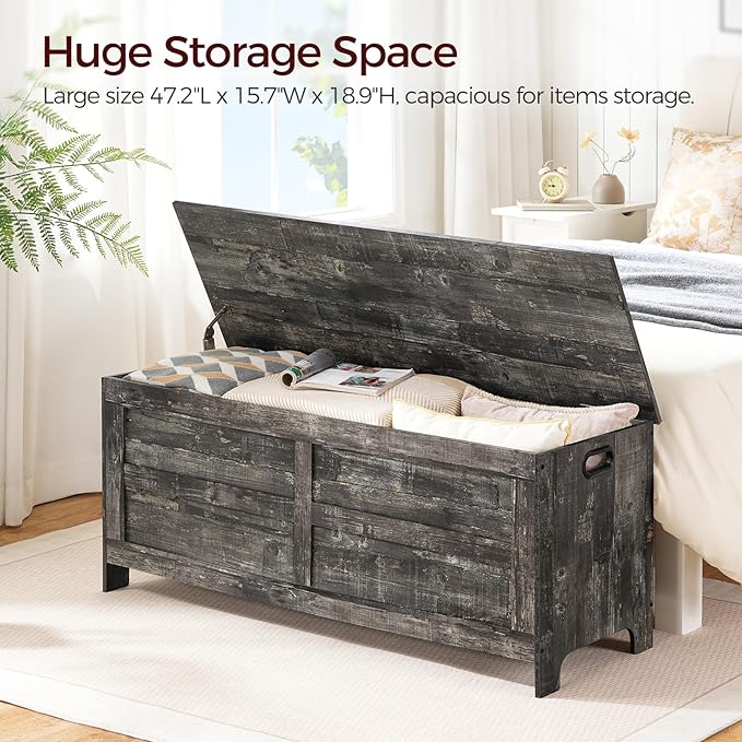 Storage Chest, 47.2” Large Toy Chest, Entryway Storage Trunk, Storage Bench with Safety Hinge, Entrance Bench for Living Room, Entrance, Bedroom, Vintage Gray SCRP48901 - Image 7