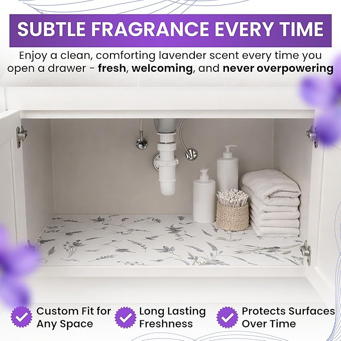8X Lavender Scented Drawer Liners for Dresser - Scented Drawer Liner is Ideal for Cabinet, Dresser, Shelf, Cupboards - Double-Sided Pattern Non Adhesive Contact Paper for Shelves is Ideal Winter Gift - Image 4