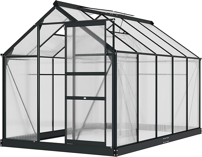 Outsunny 6' x 10' Greenhouse for Outdoors, Polycarbonate Greenhouse with Rain Gutter and Roof Vent, Aluminum Walk-in Green Houses for Outside for Patio Backyard Garden, Gray - Image 8