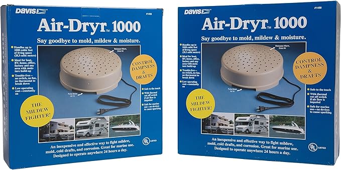 Davis Instruments Air-Dryr 1000 Dehumidifier Bundle (2 Pack) Quiet Boat Dehumidifier for Moisture Problems and Wet Air Solution - Portable Space Heater for RV or Campers - Compact Electric Boat Heater by Direct2Boater
