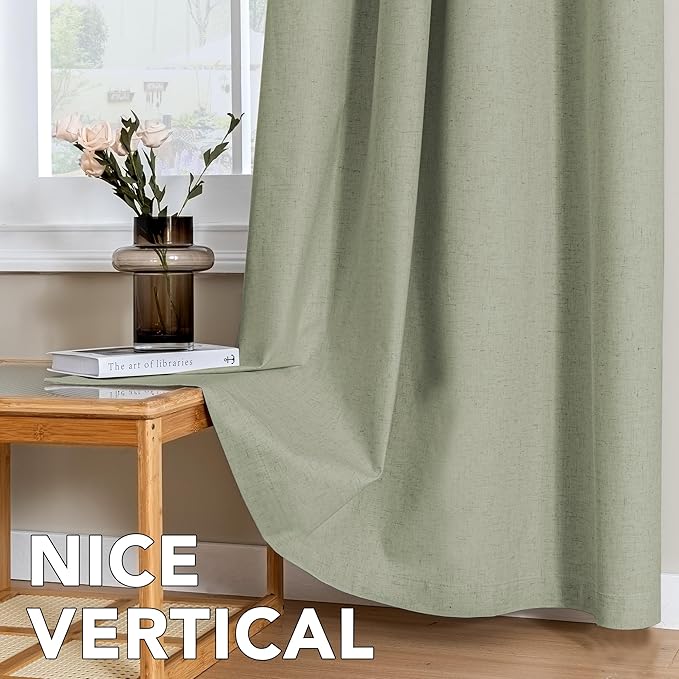 H.VERSAILTEX Linen Curtains 100% Blackout Curtains for Bedroom 84 inch Long Full Light Blocking Nature Linen Blended Window Curtains for Living Room Nickel Grommet (2 Panels, Heathered Tea) - Image 7