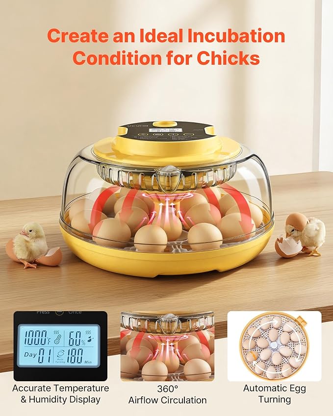 VEVOR 18 Egg Incubator, Automatic Egg Turner with LED Candler, Temperature & Humidity Control, 360° View Clear Window, Auto Water Refill, Poultry Eggs Incubators for Hatching Chicks Ducks Goose Quail - Image 2
