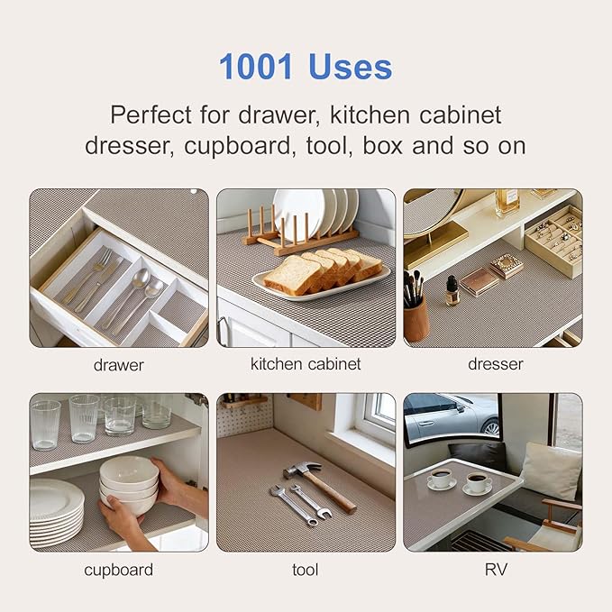 Shelf Liner Non Adhesive Cabinet and Drawer Liner,Upgrade Durable Folded Slip Great Grip Liners for Kitchen Cabinets, Storage, Desks, Dresser, 11.8 in x 9.8 ft, Wheat - Image 2