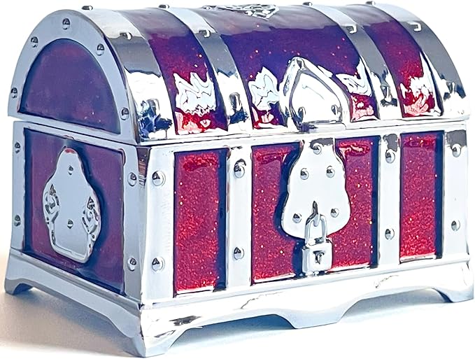 Retro Jewelry Box Arched Vintage Rectangular Metal Chest Necklace Ring Earrings Storage Case for Women Girls (Chrome Transparent Red, S) by Unknown