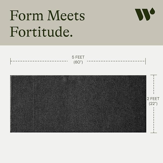 WaterHog Squares Front Door Mat Indoor Outdoor Entrance, Absorbent All-Weather Doormat with Non-Slip Rubber Backing, Dirt & Moisture Trapper, Low Profile, Easy Clean, Made in USA, 22"x60" Charcoal - Image 3