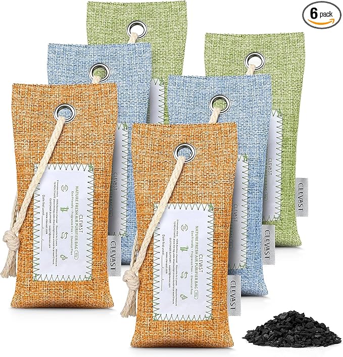 CLEVAST Activated Bamboo Charcoal Odor Absorber - 6 x 60g Air Purifying Bags, Natural Bamboo Charcoal Fresh Odor Moisture Eliminator, Deodorizer for Home, Closet, Shoe, Car Air freshener by CLEVAST