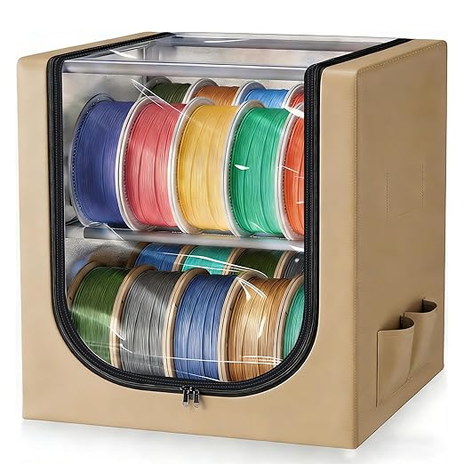 3D Filament Dry Storage Box, 2-Tier Metal Rack with Leather Cloth Cover, Holds Up to 20 Rolls of Filaments for Home & Workshop by SOCAENS