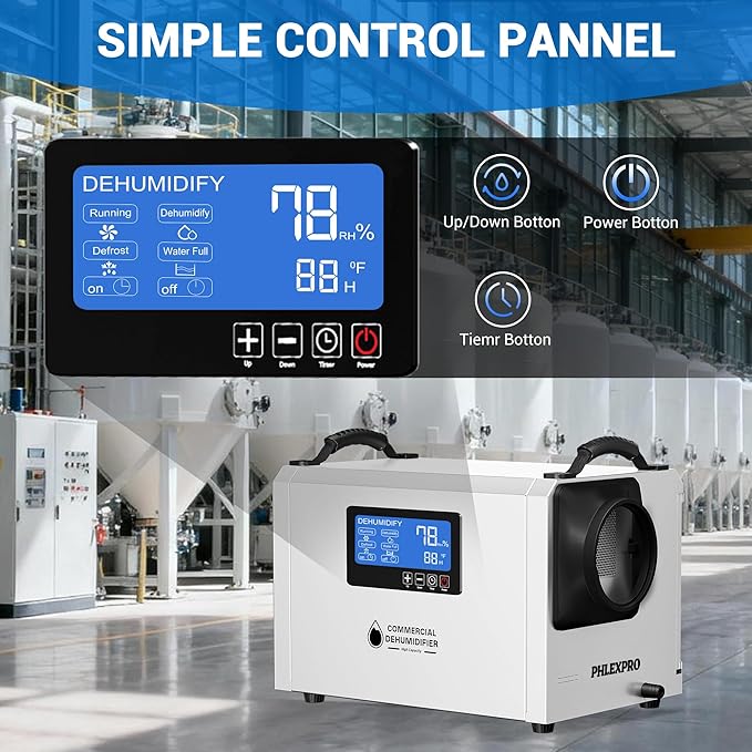 145 Pint Commercial Dehumidifier with Drain Hose for Crawl Spaces, Basements, Industry Water Damage Unit Restoration for up to 6000 Sq.Ft, Auto Defrost, Memory Starting, white(Gift Directional Wheels) - Image 3