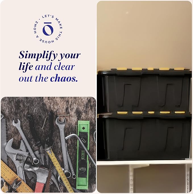 HOMZ 2-Pack Durabilt, Heavy Duty Plastic Storage Bins with Lids, 15 Gallon, Black/Yellow - Stackable Container Boxes for Home, Attic, and Garage Organization - Image 6