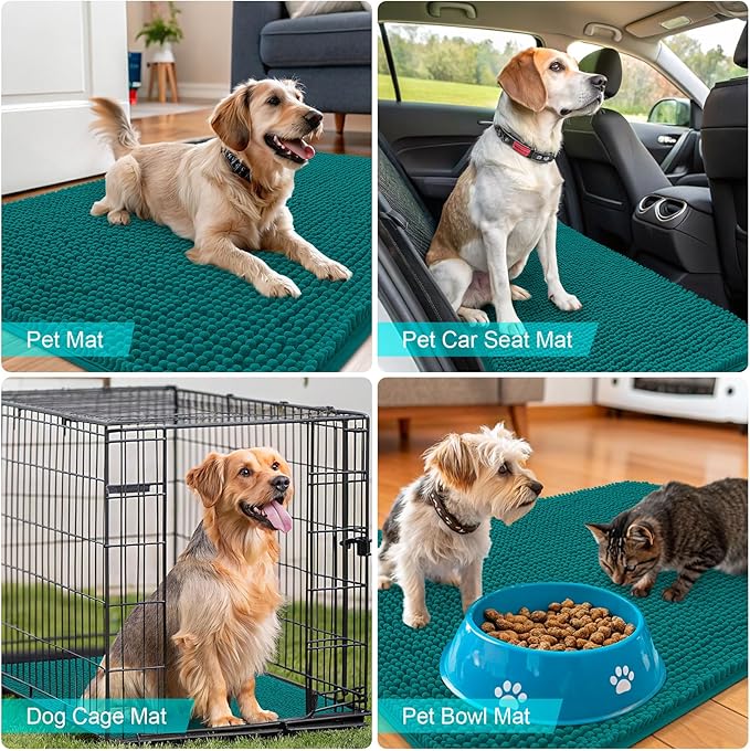 OLANLY Dog Door Mat for Muddy Paws 30x17, Absorbs Moisture and Dirt, Absorbent Non-Slip Washable Doormat, Quick Dry Chenille Mud Mat for Dogs, Entry Indoor Entryway Carpet for Inside Floor, Lake Blue - Image 7