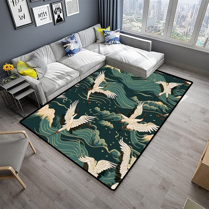 Floor Covering, Red-Crowned Cranes Pattern Printing Moisture Barrier Area Rugs Fade Resistant, Flame Resistant, Quick Dry, Waterproof Floor Carpet for Living Room Bedroom, 18 x 30 Inch - Image 2