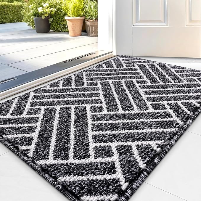 OLANLY Indoor Door Mat, 32x20 Inch, Dirt Resistant and Absorbent, Non-Slip Rubber Backing Floor Mats, Easy Clean Low-Profile Doormat for Entryway, Front Door, and Inside Entrance, Black by OLANLY