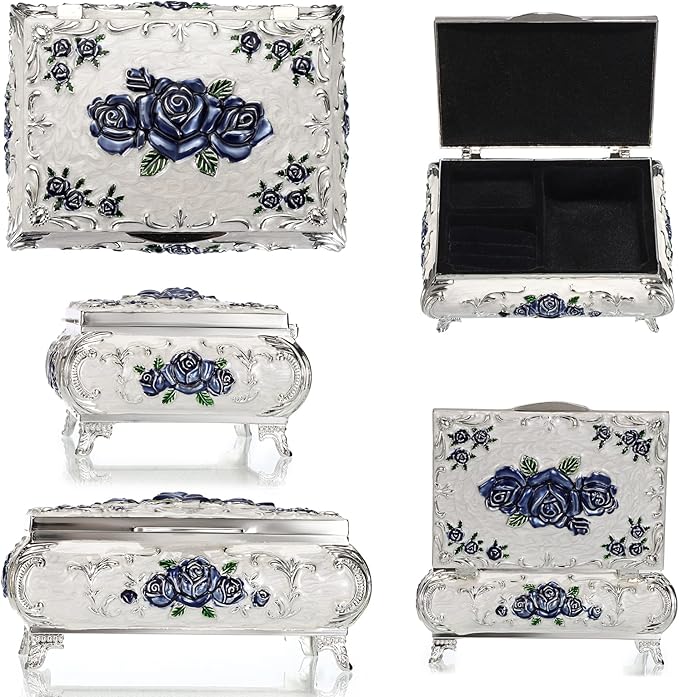 Hipiwe Metal Decorative Jewelry Box Vintage Treasure Chest Case Ornate Trinket Organizer Earrings Necklace Bracelet Storage Box Ring Holder Keepsake Box for Women - Image 5