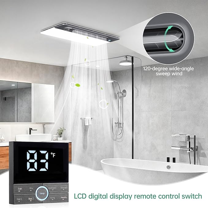 Bathroom Fan with Light and 1900W Heater, 180 CFM Ventilation, Remote Control,Quiet Exhaust, 4-in-1 Design for Heating, Lighting, Ventilation & Air Circulation for Comfort in Any Season - Image 8