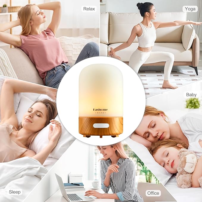 Essential Oil Diffuser Hand Blown Glass, 100ml Small Aromatherapy Diffuser, Auto Shut-Off Function, Ultrasonic Diffusers for Essential Oils, Cool Mist Humidifier with Warm White Lights（White） - Image 7
