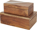 Deco 79 Mango Wood Decorative Box Decorative Keepsake Boxes with Silver Diagonal Stripes, Set of 2 Storage Boxes, Brown by Deco79