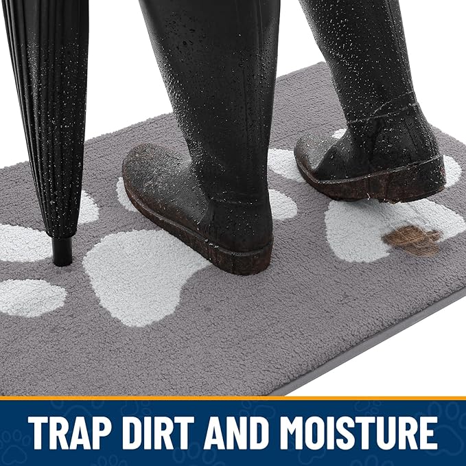 Smiry Dog Door Mat for Muddy Paws, Absorbs Moisture and Dirt, Low-Profile Entryway Mat with Non-Slip Backing, Entry Indoor Outdoor Doormat for Inside Floor (70x24 Inches, Light Grey, Paw) - Image 2