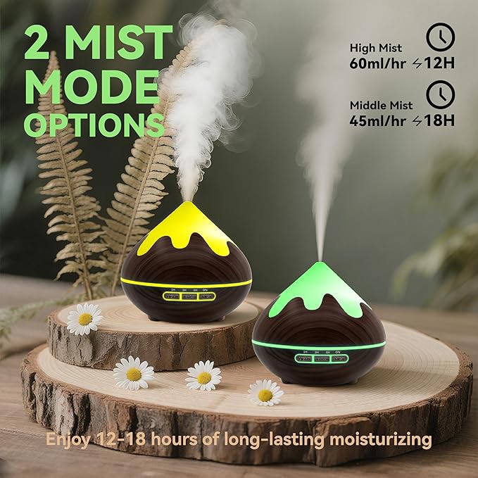 500ML Essential Oil Diffuser, Aromatherapy Diffuser with Remote Control, Multifunctional Air Diffusers for Home Office Room, Fragrance Aroma Diffuser with 7 Color LED & 2 Mist Mode, Dark Brown - Image 3