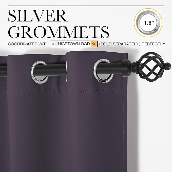 NICETOWN Blackout Curtain Blind for Bedroom, Single Panel, W42 x L54 inches, Greyish Purple, Thermal Insulated Grommet Blackout Room Darkening Drape/Drapery - Image 2