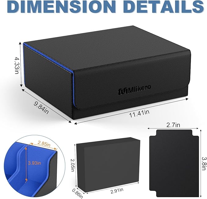Mlikero Card Deck Case, 1800+ Trading Card Storage Box with 10 Dividers and 3 Foam Stoppers, Leather Magnetic Closure Commander Deck Box Fit for YuGiOh, MTG and Sport Cards(Black&Blue) - Image 5