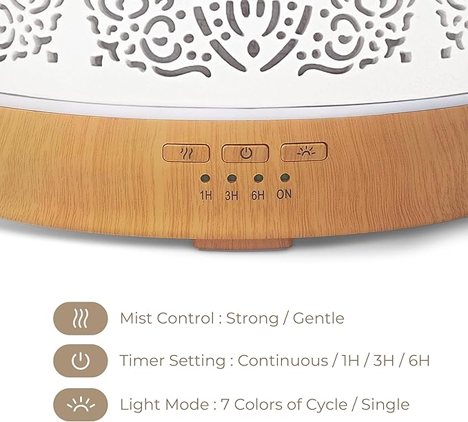 Earnest Living Essential Oil Diffuser White Ceramic Diffuser 500 ml Timers Night Lights and Auto Off Function Home Office Humidifier Aromatherapy Diffusers for Essential Oils - Image 3