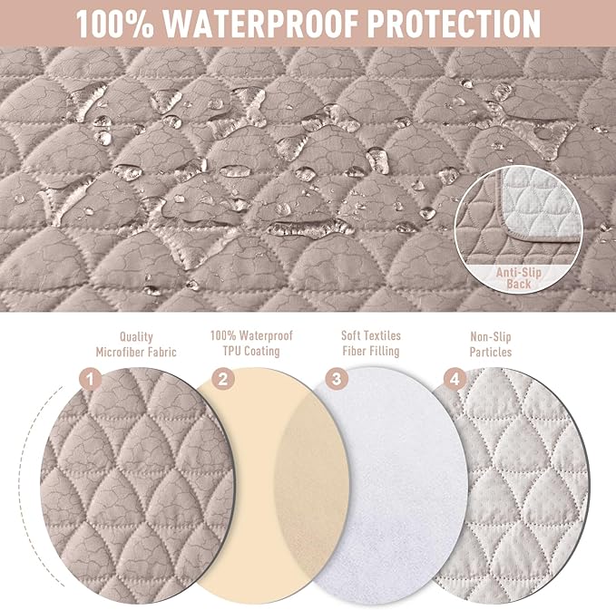 TAOCOCO 100% Waterproof Recliner Cover, Non-Slip Washable Reclining Couch Cover with Elastic Leg Straps, Furniture Protector for Dogs (Peach, 2 Seater) - Image 4