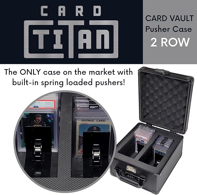 Vault Trading Card Storage Box - Lockable Sports Cards Hard Case with Spring-Loaded Pushers for Top Loaders & Graded Cards - 2 Row - Image 2