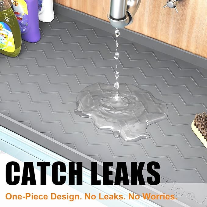 TigeJoy 25" x 22" Under Sink Mats for Kitchen Waterproof, Leak-Proof Silicone Mat Sink Protector and Cabinet Liner, Kitchen Essentials Organizer and Storage, Boot or Shoe Tray, Pet Feeding Mat - Image 5