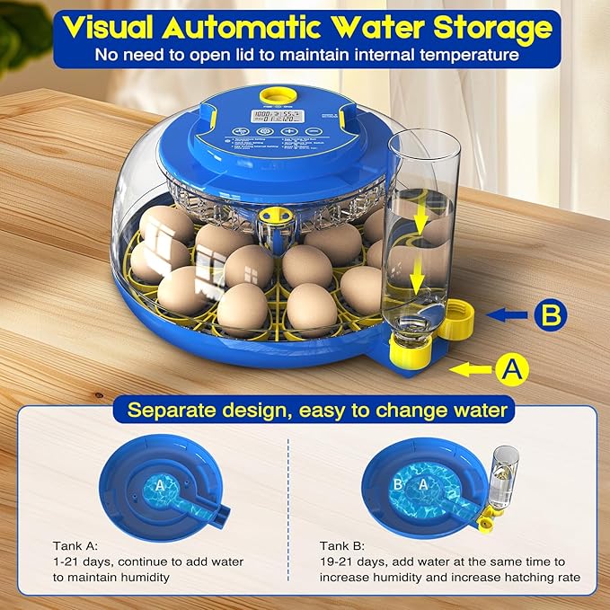 Egg Incubator for Hatching Chicks, 18 Eggs Automatic Egg Turner Multifunctional Smart Incubator 360° Clear Window with Temperature & Humidity Control, Egg Candler for Poultry Chickens Ducks Quails - Image 4