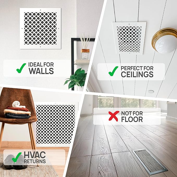 SABA Home Decor Air Vent Cover Grille - Acrylic Plexiglass 8" x 8" Duct Opening, 10" x 10" Overall White Finish Decorative Covers for Walls & Ceilings NOT for Floor USE, Venetian - Image 4