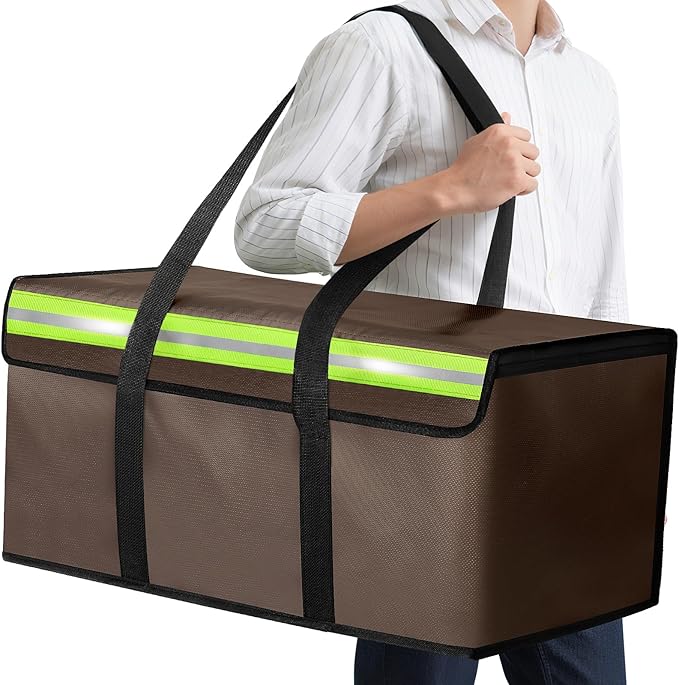 Large Fireproof Document Bags 24x12x12in, Fireproof Document Box for Cash, Photo Albums, Valuables, Extra Large Fireproof Bag Waterproof Document Storage with Reflective Strip, Brown by Amerbro