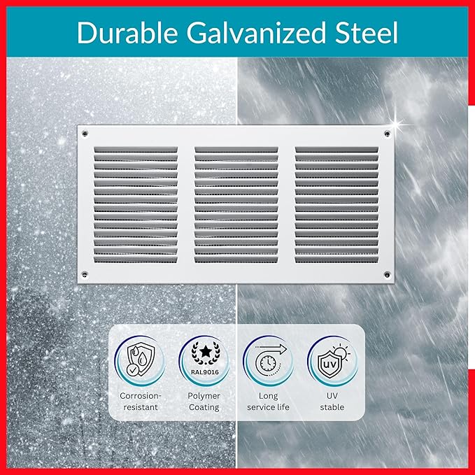 10x4 Vent Cover (Duct Opening) - White HVAC Return Air Grille for Wall and Ceiling - Metal AC Vent Cover with Mesh - Rectangular Ventilation Register - External Dimensions: 11.81" W x 5.91" H - Image 3
