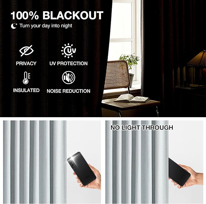Kayne Studio Blue Fog Pinch Pleated Full Blackout Curtains, Linen Blend Room Darkening Thermal Insulated Soundproof Drapes, 95 Inch Back Tab Window Curtains for Living Room Bedroom (2 Panels, 40"x95") - Image 4