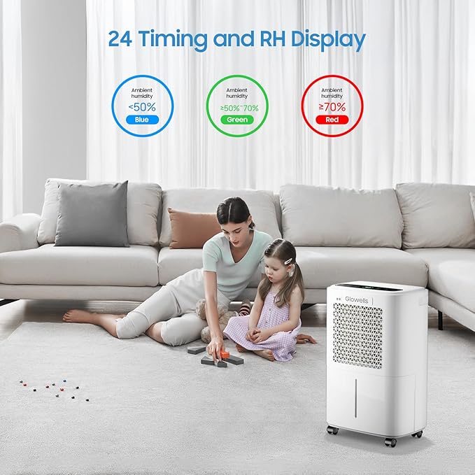 2500 Sq.Ft Dehumidifiers for Home Basement with Drain Hose, 34 Pints Large Room Dehumidifier Portable with Smart Humidity Control, 3 Opeartion Modes for RV, Bathroom, Bedroom - Image 8