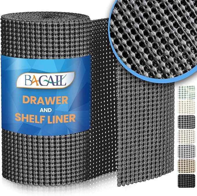 BAGAIL Drawer and Shelf Liner, 17.5 in X 20 Ft Non-Adhesive Shelf Liners for Kitchen Cabinets, Thick Strong Grip Liners for Desk, Shelves, Bathroom Drawers, Cabinet Protection - Charcoal by BAGAILBASICS