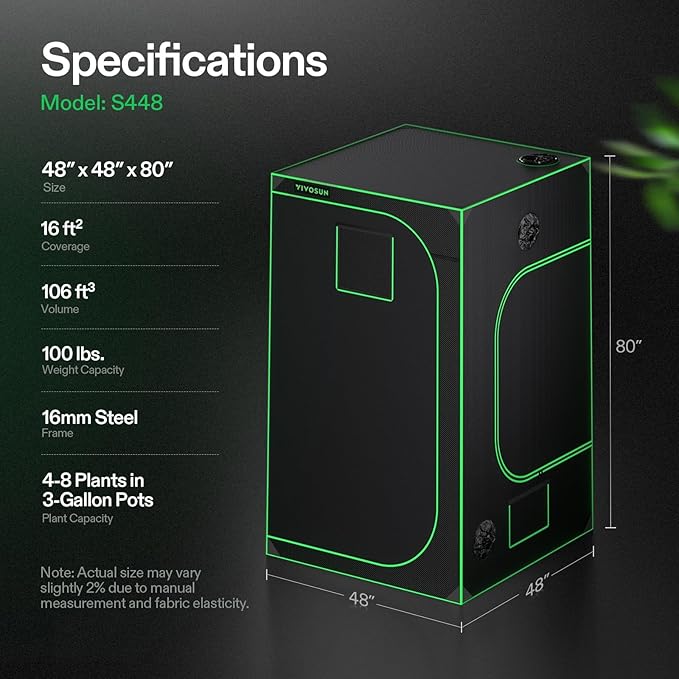 VIVOSUN S448 4x4 Grow Tent, 48"x48"x80" High Reflective Mylar with Observation Window and Floor Tray for Hydroponics Indoor Plant Tents for VS4000/VSF4300 - Image 7